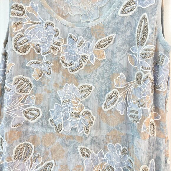 Sundance Blue Floral Embroidered Beaded Silk Dress Sz XS Romantic Wedding Guest - Picture 5 of 12